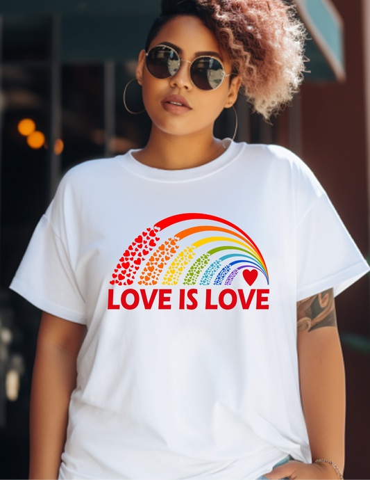 LOVE IS LOVE - HEART RAINBOW ARCH TEE