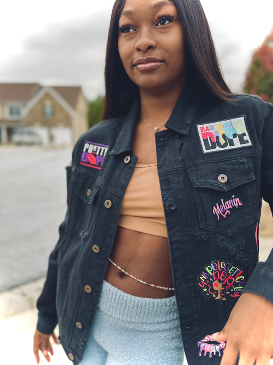 Oversized Distressed Pretty Girl Patch Jacket